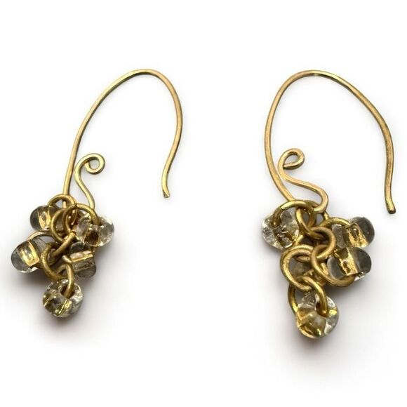 DESIGNER-STYLE GOLD DROP EARRINGS WITH CLEAR BEADS - Picture 1 of 17